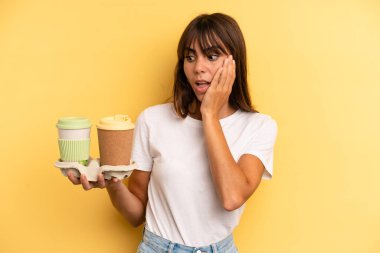 feeling happy, excited and surprised. take away coffees