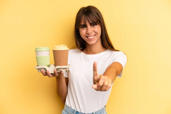 Smiling Proudly Confidently Making Number One Take Away Coffees — Stockfoto