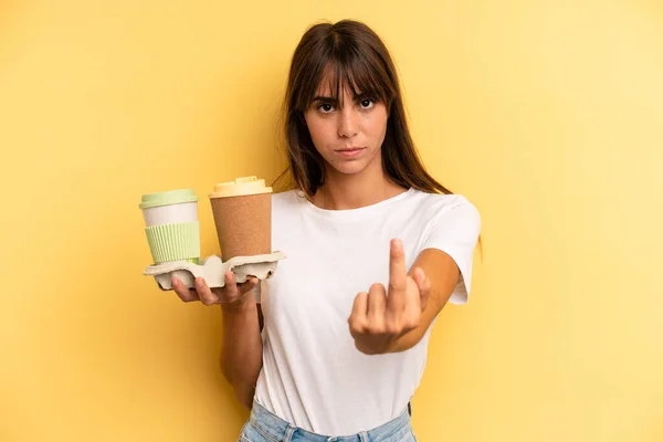 Feeling Angry Annoyed Rebellious Aggressive Take Away Coffees — Stockfoto