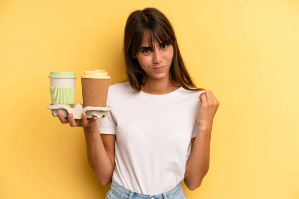 Looking Arrogant Successful Positive Proud Take Away Coffees — Stockfoto