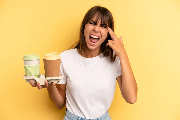 Looking Unhappy Stressed Suicide Gesture Making Gun Sign Take Away — Stockfoto