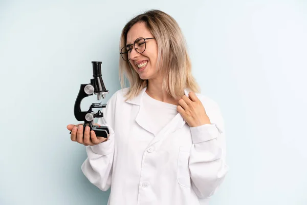 Blonde Woman Feeling Stressed Anxious Tired Frustrated Scientist Student Concept — Stockfoto