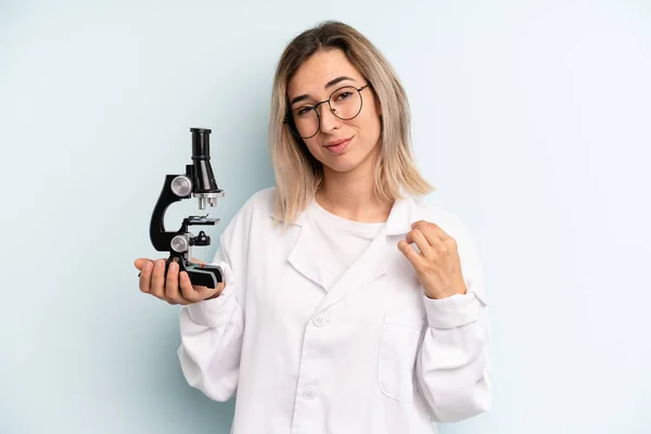 Blonde Woman Looking Arrogant Successful Positive Proud Scientist Student Concept — Stockfoto