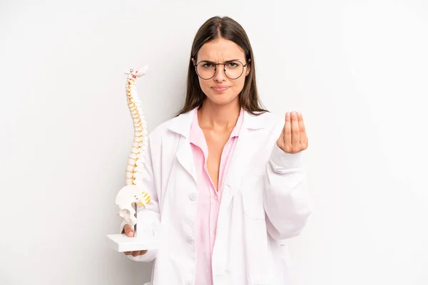 Pretty Woman Making Capice Money Gesture Telling You Pay Spine — Stockfoto