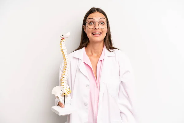 Pretty Woman Looking Happy Pleasantly Surprised Spine Specialist Concept — Stock Fotó