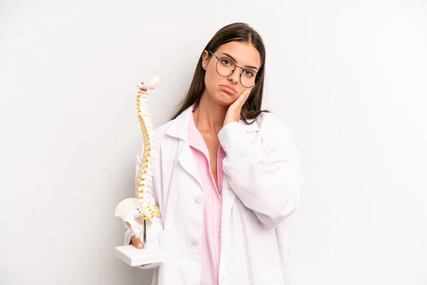 Pretty Woman Feeling Bored Frustrated Sleepy Tiresome Spine Specialist Concept — Stok fotoğraf