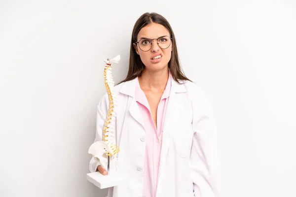 Pretty Woman Feeling Puzzled Confused Spine Specialist Concept — Stock Fotó