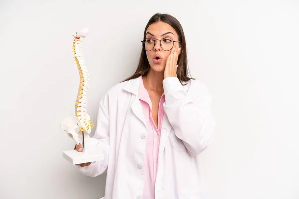 Pretty Woman Feeling Happy Excited Surprised Spine Specialist Concept —  Fotos de Stock