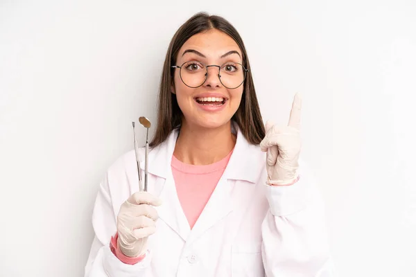 Pretty Woman Feeling Happy Excited Genius Realizing Idea Dentist Concept — Stockfoto