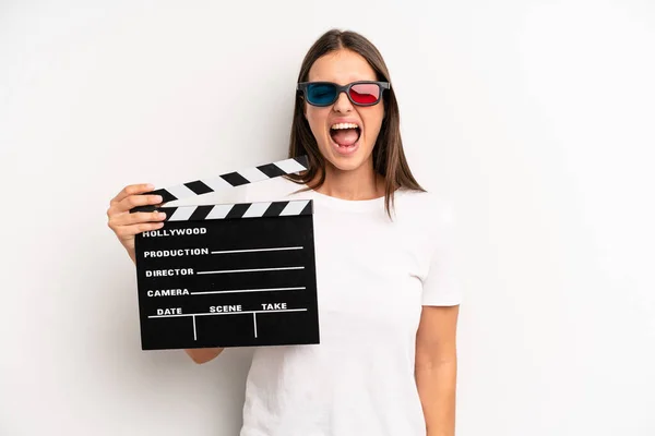 Pretty Woman Shouting Aggressively Looking Very Angry Movie Film Concept — Stockfoto