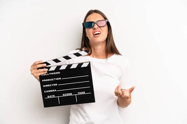Pretty Woman Looking Desperate Frustrated Stressed Movie Film Concept — Stockfoto