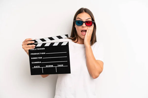 Pretty Woman Feeling Happy Excited Surprised Movie Film Concept — Stockfoto