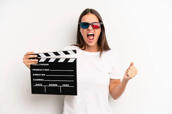 Pretty Woman Shouting Aggressively Angry Expression Movie Film Concept — Stockfoto
