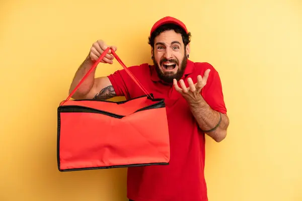 Jeune Homme Désespéré Frustré Stressé Concept Livraison Pizza — Photo