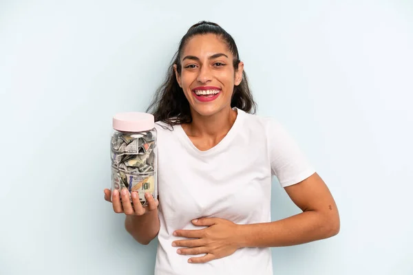 Hispanic Woman Laughing Out Loud Some Hilarious Joke Savings Concept — Foto Stock