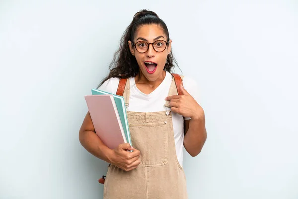 Hispanic Woman Feeling Happy Pointing Self Excited University Student Concept —  Fotos de Stock