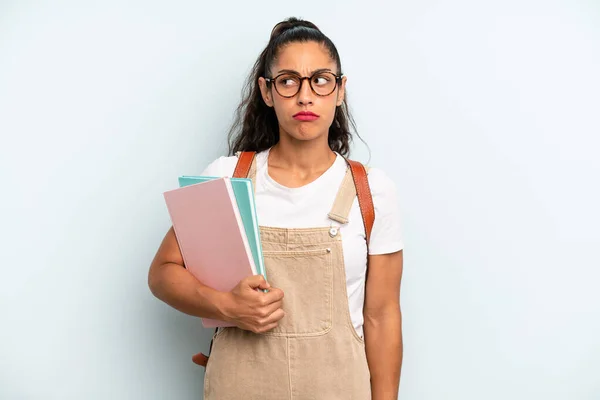 Hispanic Woman Feeling Sad Upset Angry Looking Side University Student — Zdjęcie stockowe