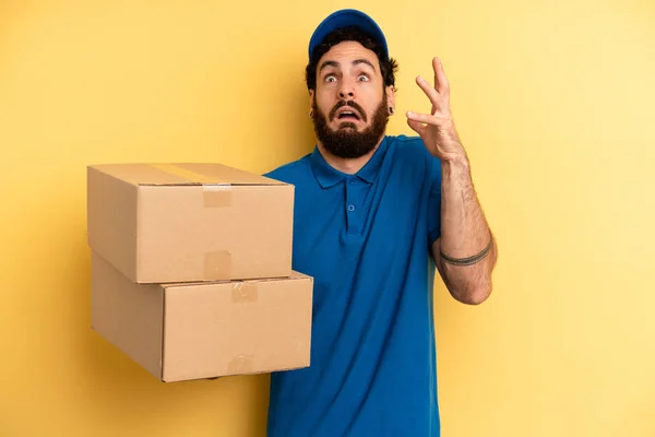 Young Man Screaming Hands Air Company Employee Concept — Stock Photo, Image