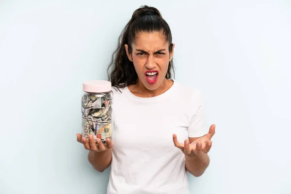 Hispanic Woman Looking Angry Annoyed Frustrated Savings Concept — Foto Stock