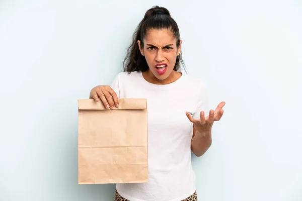 Hispanic Woman Looking Angry Annoyed Frustrated Take Away Concept — Stockfoto