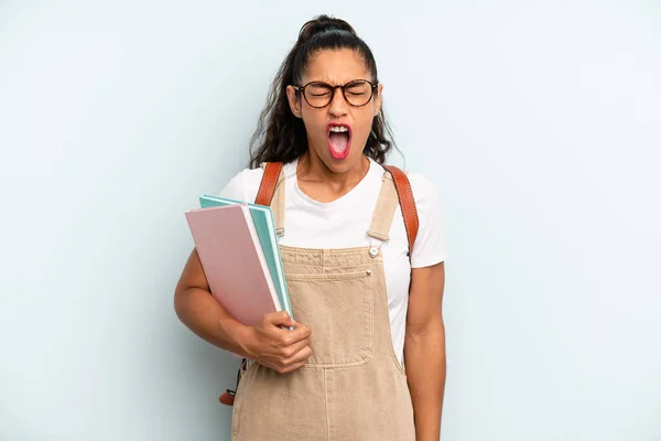 Hispanic Woman Shouting Aggressively Looking Very Angry University Student Concept — Stock Photo, Image