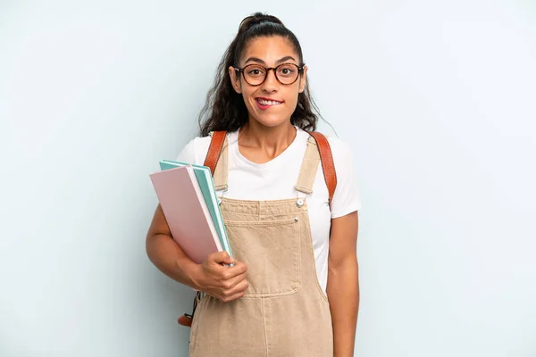 Hispanic Woman Looking Puzzled Confused University Student Concept — Foto Stock