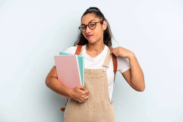 Hispanic Woman Looking Arrogant Successful Positive Proud University Student Concept — Zdjęcie stockowe