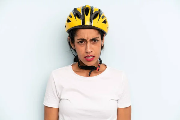 Іспаномовна Жінка Відчуває Себе Спантеличеною Збентеженою Концепція Велоспорту — стокове фото