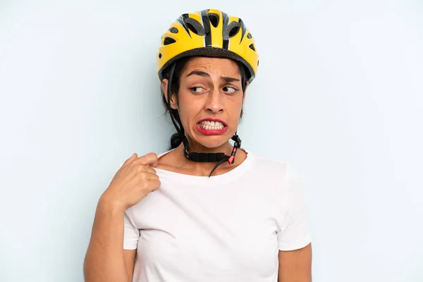 Hispanic Woman Feeling Stressed Anxious Tired Frustrated Bike Sport Concept — Stock Photo, Image