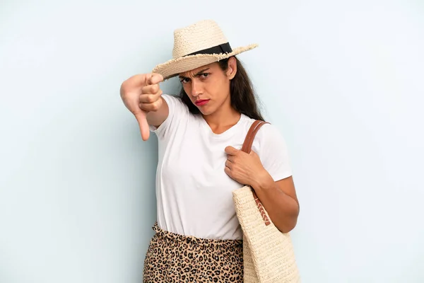 Hispanic Woman Feeling Cross Showing Thumbs Summer Concept — Fotografia de Stock