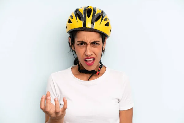 Hispanic Woman Looking Angry Annoyed Frustrated Bike Sport Concept — Stock fotografie