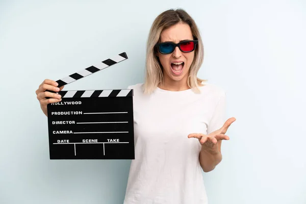 Blonde Woman Looking Angry Annoyed Frustrated Film Movie Concept — Stockfoto