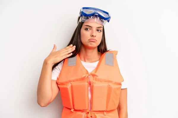 Pretty Girl Feeling Stressed Anxious Tired Frustrated Life Jacket Summer — Stock Photo, Image