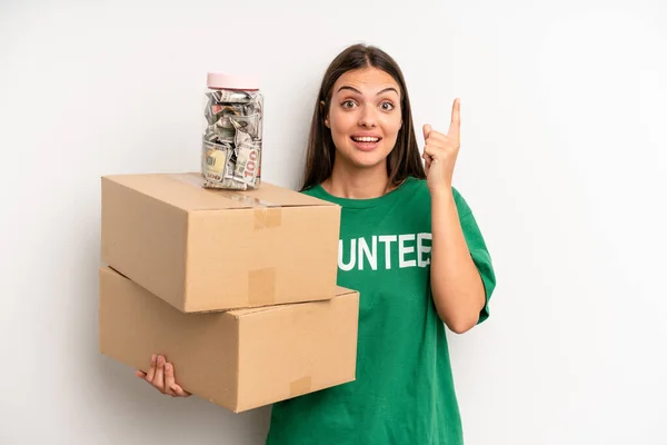 Pretty Woman Feeling Happy Excited Genius Realizing Idea Volunteer Donation — Stock Photo, Image