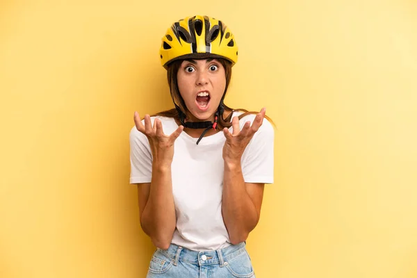 Pretty Woman Looking Desperate Frustrated Stressed Bike Sport Concept — Zdjęcie stockowe