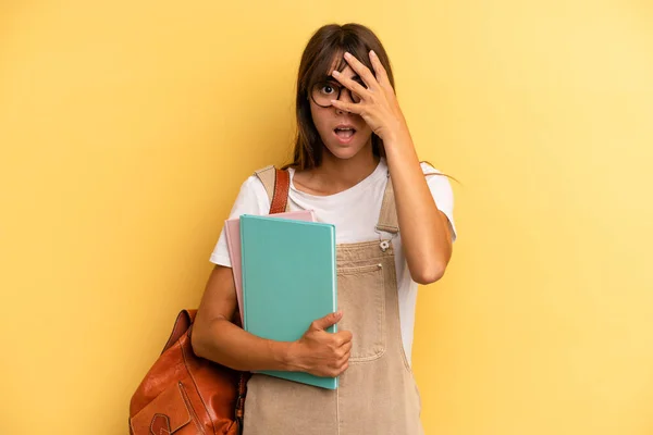 Pretty Woman Looking Shocked Scared Terrified Covering Face Hand University — Stock Photo, Image