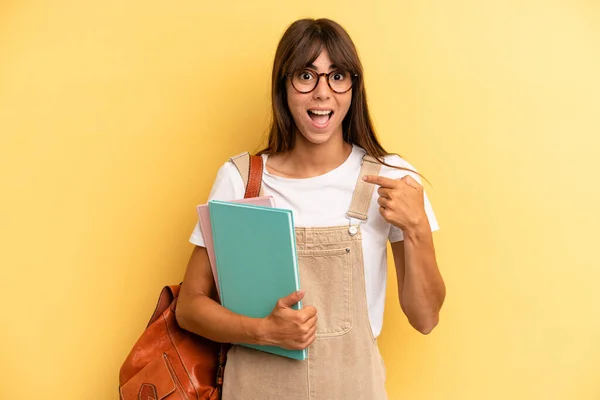 Pretty Woman Feeling Happy Pointing Self Excited University Student Concept — Stock Photo, Image