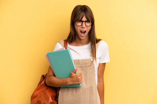 Pretty Woman Shouting Aggressively Looking Very Angry University Student Concept — Stock Photo, Image