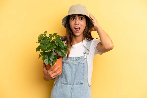 Hispanic Woman Feeling Stressed Anxious Scared Hands Head Gardering Concept — Foto Stock