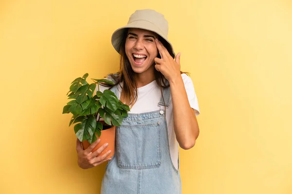 Hispanic Woman Looking Unhappy Stressed Suicide Gesture Making Gun Sign — Foto Stock