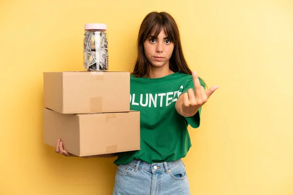 Pretty Woman Feeling Angry Annoyed Rebellious Aggressive Volunteer Donation Concept — Stok fotoğraf