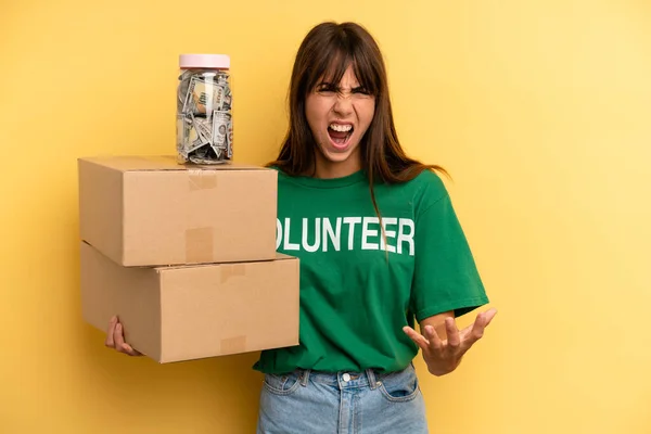 Pretty Woman Looking Angry Annoyed Frustrated Volunteer Donation Concept — Stok fotoğraf