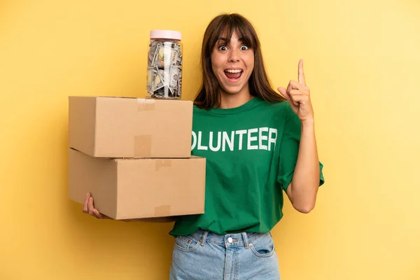 Pretty Woman Feeling Happy Excited Genius Realizing Idea Volunteer Donation — Stockfoto