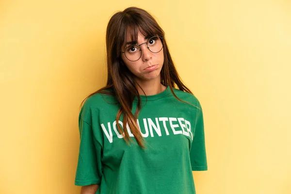 Pretty Woman Feeling Sad Whiney Unhappy Look Crying Volunteer Donation — Stockfoto