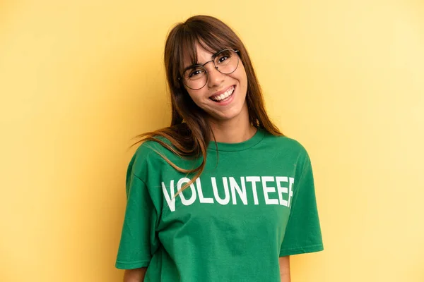 Pretty Woman Looking Happy Pleasantly Surprised Volunteer Donation Concept — Stockfoto