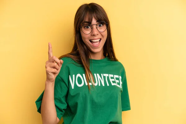 Pretty Woman Feeling Happy Excited Genius Realizing Idea Volunteer Donation — Foto de Stock