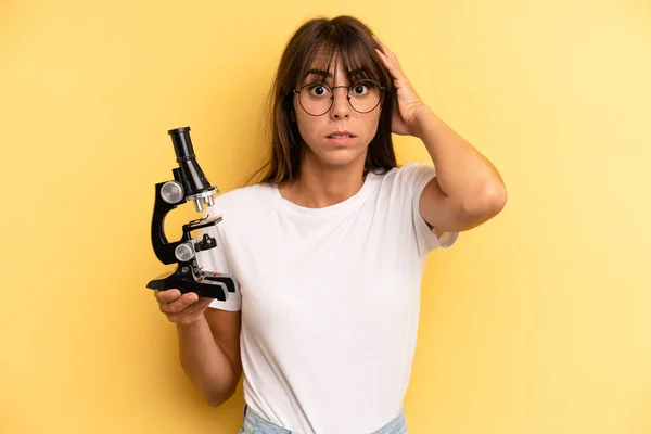Hispanic Woman Feeling Stressed Anxious Scared Hands Head Scients Student — Stock Photo, Image