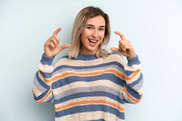 Young Adult Pretty Woman Framing Outlining Own Smile Both Hands — Stockfoto