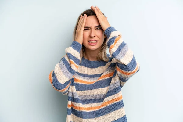 Young Adult Pretty Woman Feeling Stressed Anxious Depressed Frustrated Headache — Stockfoto