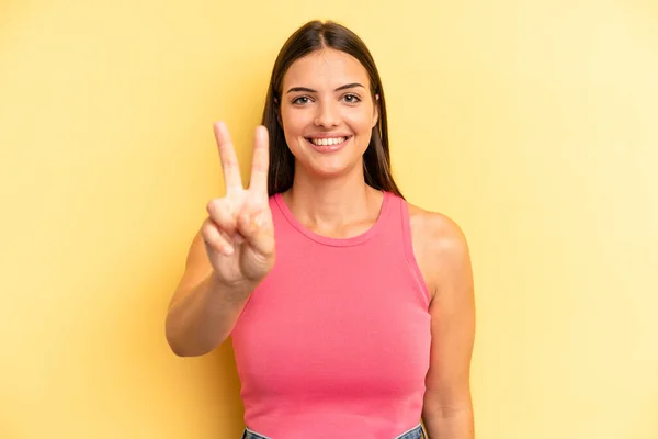 Young Adult Pretty Woman Smiling Looking Happy Carefree Positive Gesturing — Stockfoto